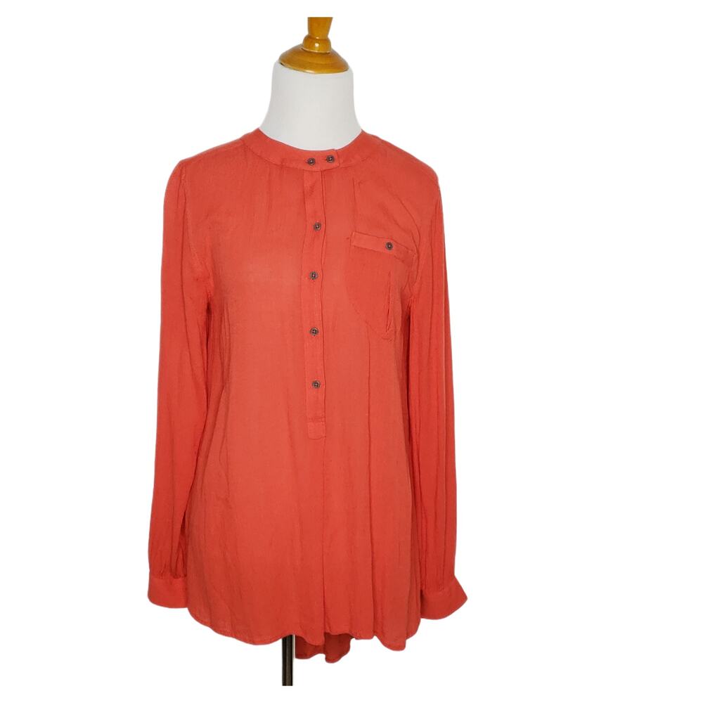Free People Boyfriend Button Down Gauzy Shirt Red Oversized Rayon Women XS - Picture 2 of 10